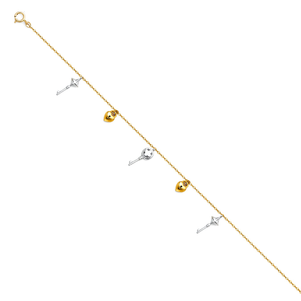 14K 2T Hanging Charm Bracelet & Anklet