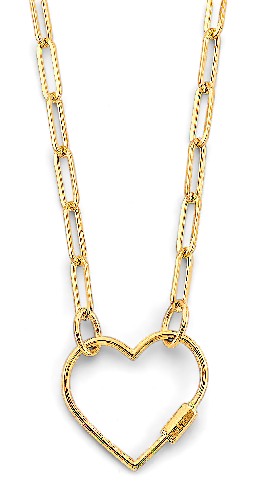 14KY Open Heart Lock Paperclip Necklace