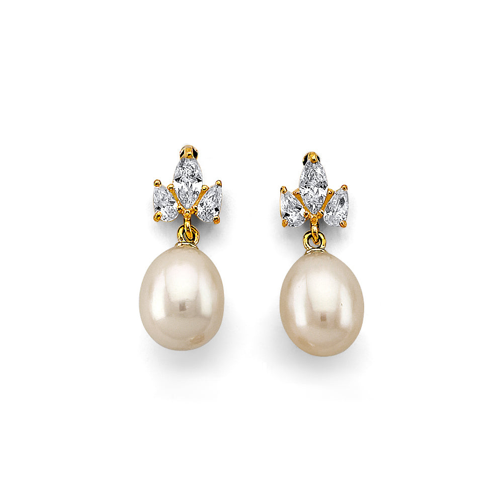 14KY CZ Pearl Earrings