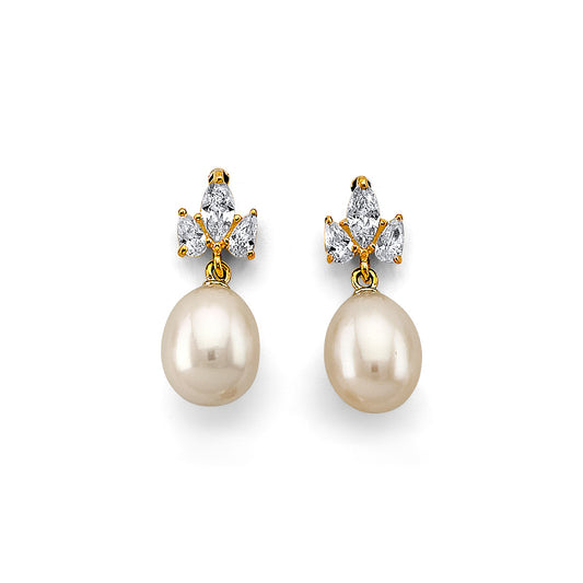 14KY CZ Pearl Earrings