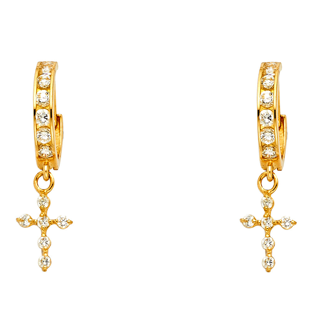14KY CZ Dangle Huggies Earrings