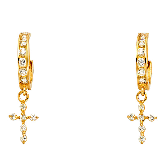 14KY CZ Dangle Huggies Earrings