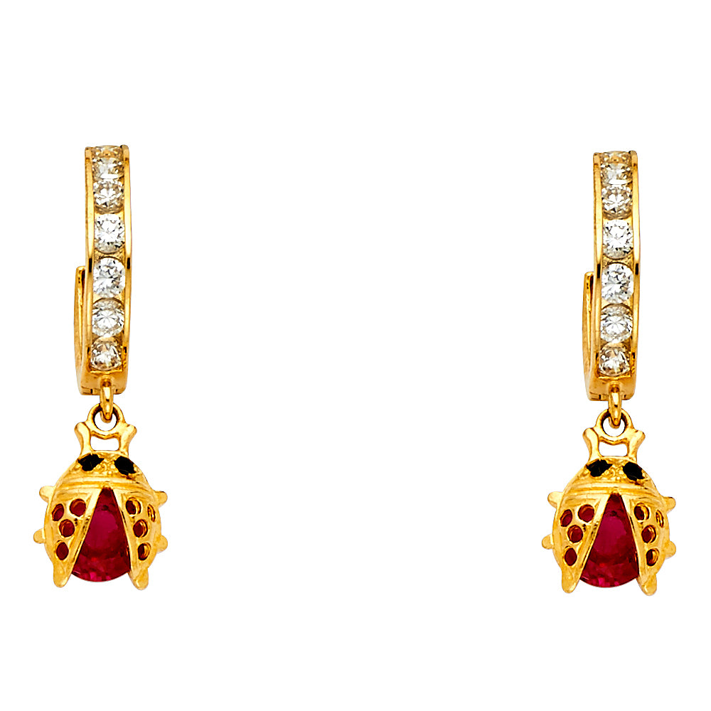 14KY CZ Dangle Huggies Earrings