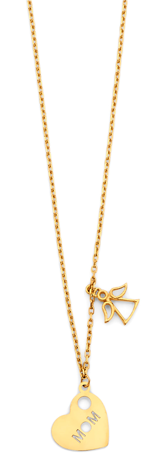 14KY Mom Heart & Angle Pendant Necklace